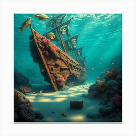 Sunken Pirate Ship In A Coral Reef Canvas Print