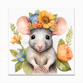 Floral Baby Rat Nursery Illustration (41) Canvas Print