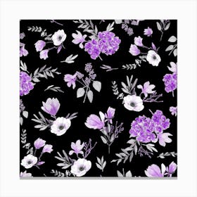 Geranium Flowers Black Purple Canvas Print