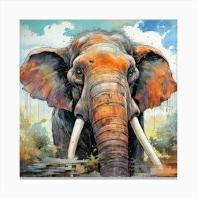 Elephant In The Water 1 Canvas Print