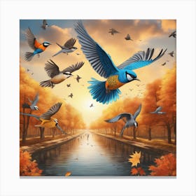 Autumn Birds In Flight 5 Canvas Print