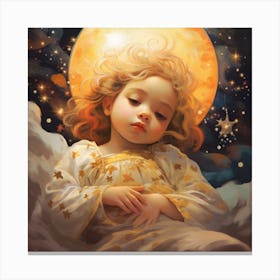 Little Girl Sleeping Under The Moon Canvas Print