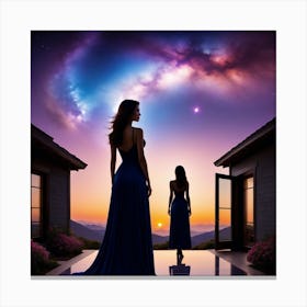 Two Women Looking At The Sky Canvas Print