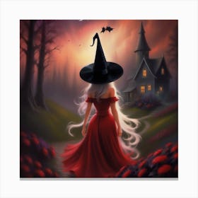 Witch In Red Dress Canvas Print