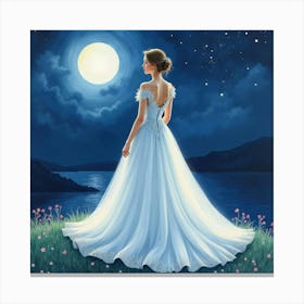 Graceful Gown Watercolor, In A Dreamy Moonlit Night Scene 1 Canvas Print