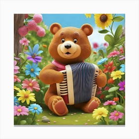 A Cheerful Cartoon Bear Playing The Accordion Canvas Print