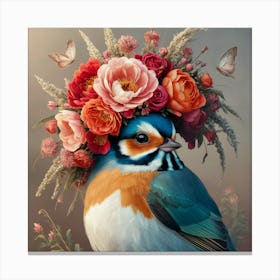 Bird With Flowers 1 Canvas Print