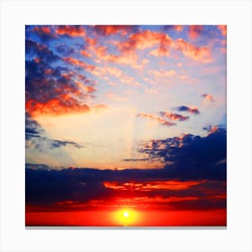 Sunrise Clouds Sky Photo Sun Sea art photography sunset square yellow orange blue living room bedroom Canvas Print