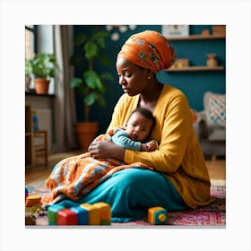 Mother And Baby In The Living Room Canvas Print