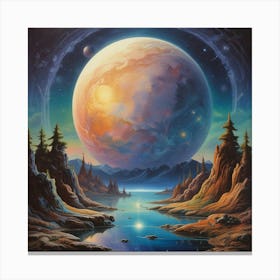 'The Moon Over The Lake' Canvas Print