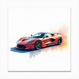 Sleek Sports Car In Watercolor, With Aerodynamic Design And Vivid Colors Canvas Print