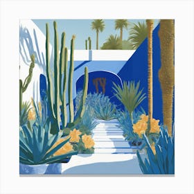 Jardin Majorelle Morocco Modern Blue Illustration (5) 1 Canvas Print