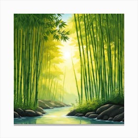 A Stream In A Bamboo Forest At Sun Rise Square Composition 422 Canvas Print