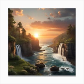 Waterfall At Sunset Canvas Print