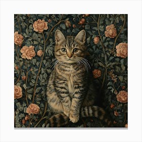 Cat With Roses Art Canvas Print