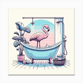 Flamingo In The Bathtub Canvas Print