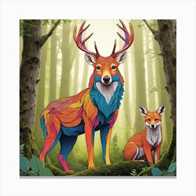 Deer And Fox Canvas Print