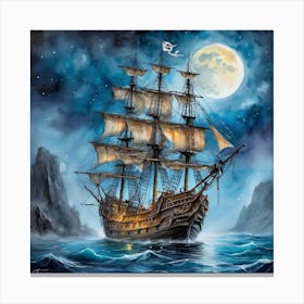 Pirate Ship At Night 3 Canvas Print
