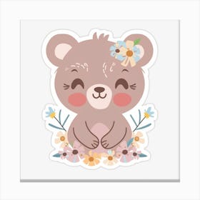 Cute Bear With Flowers Canvas Print