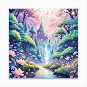 A Fantasy Forest With Twinkling Stars In Pastel Tone Square Composition 237 Canvas Print