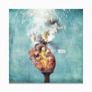 Love - Heart on Fire Canvas Print