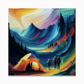 People camping in the middle of the mountains oil painting abstract painting art 7 Canvas Print