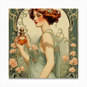 Deco Woman Holding Perfume Bottle Canvas Print