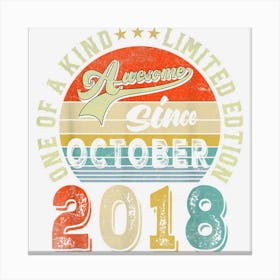 Awesome Since October 2018 4 Years Old 4th Birthday Retro Canvas Print