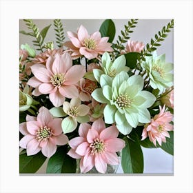 Pink And Green Flowers Canvas Print