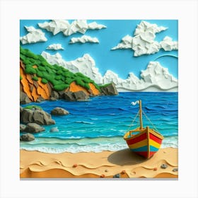 Paper Boat On The Beach Canvas Print