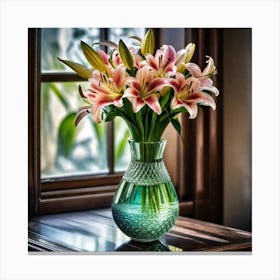 Pink Lilies In A Vase Canvas Print