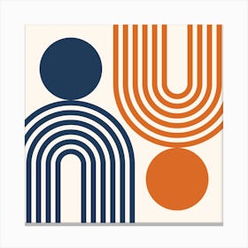 Mid Century Modern Geometric in classy navy blue burnt orange (Rainbow and Sun Abstract Design) 4 Canvas Print