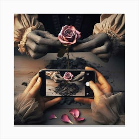 Hands Of A Woman Holding A Rose Canvas Print