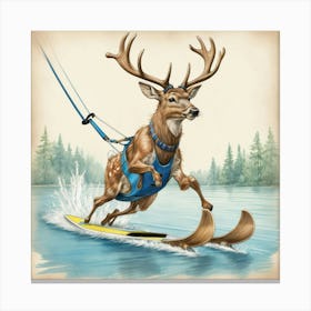 Deer On Surfboard 5 Canvas Print