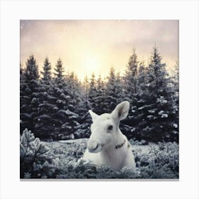 Firefly Scandinavian, Art, Illustration, Serene, Winter, Forest, Baby, Moose, Snowy, Clearing, Antle (2) Canvas Print