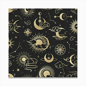 Asian Seamless Pattern With Clouds Moon Sun Stars Vector Collection Oriental Chinese Japanese Korean Canvas Print