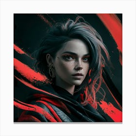 Girl In Black And Red Canvas Print