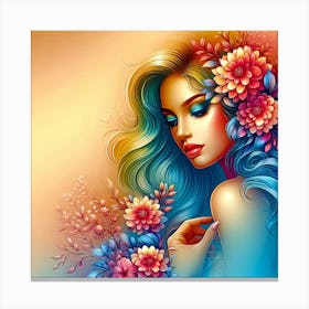 Colorful Girl With Flowers 7 Canvas Print