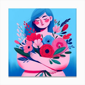 Illustration Of A Woman Holding Flowers 1 Canvas Print