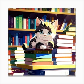 Cat Sitting On Books 1 Canvas Print