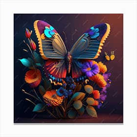 Butterfly With Flowers Canvas Print