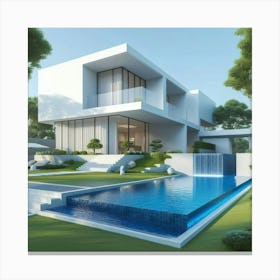 Modern House With Swimming Pool 3 Canvas Print