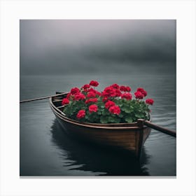 Geraniums In A Boat Canvas Print