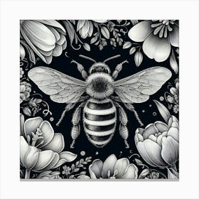 Bee And Flowers 3 Canvas Print