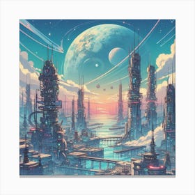 Anime Landscape With Futuristic Technology (2) Canvas Print