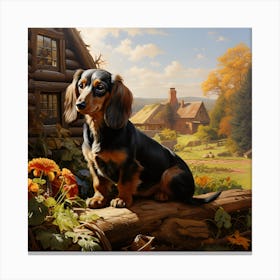 Dachshund On A Log 2 Canvas Print