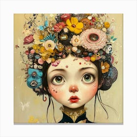 Girl With Flowers On Her Head Canvas Print