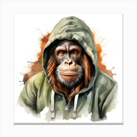 Watercolour Cartoon Orangutan In A Hoodie 3 Canvas Print