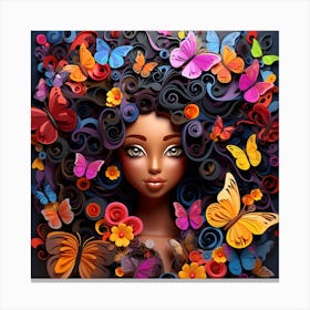 Black Girl With Flowers And Butterflies 3 Canvas Print