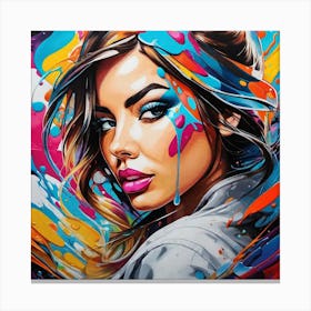 Girl With Colorful Paint Splashes Canvas Print